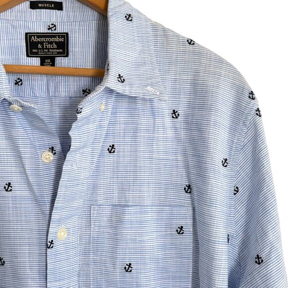 Abercrombie & Fitch Mens Anchor Button Down Shirt XXL Blue White Stripe Coastal - Picture 1 of 6